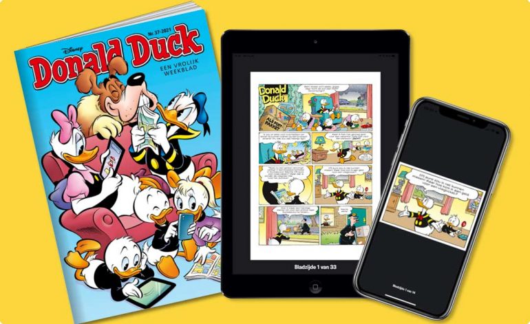 Donald Duck lanceert een app, waar lezers strips ne moppen digitaal kunnen lezen.